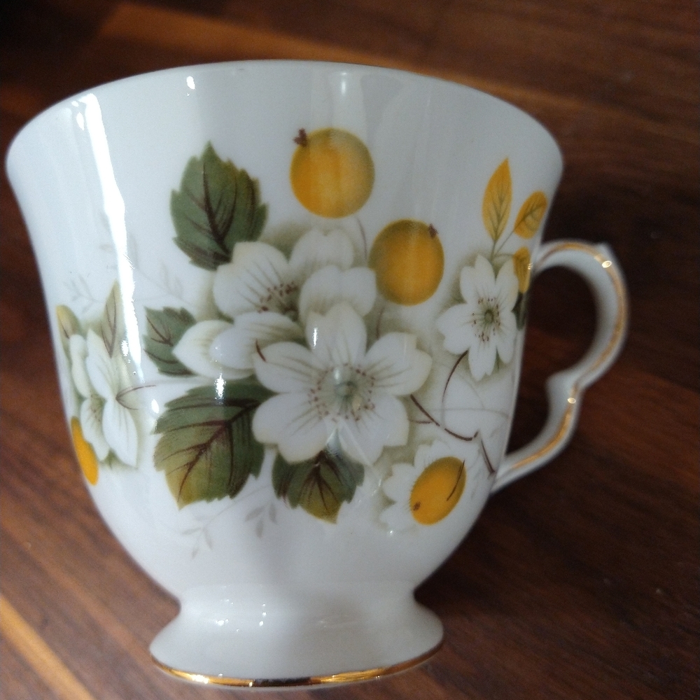 Teacup 🍋 lemons and flowers Queen Anne fine bone china made in england
